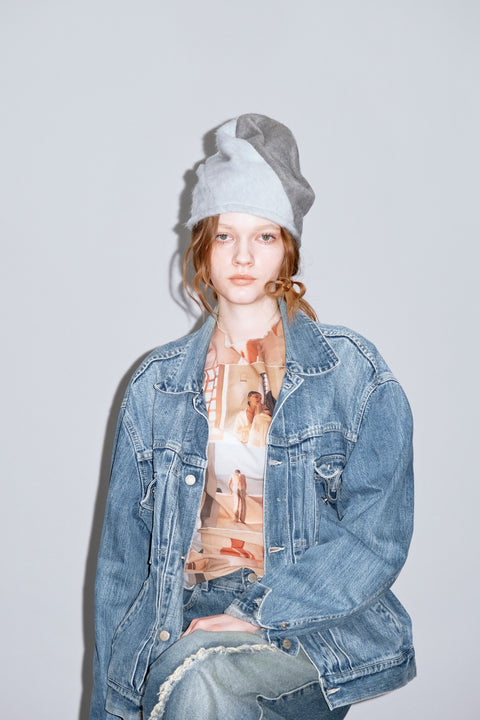 Twist Reversible Beanie / Gray x Blue