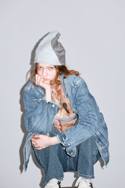 Twist Reversible Beanie / Gray x Blue